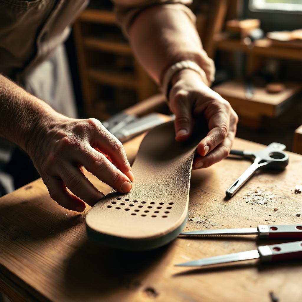 Craftsman refurbishing a custom orthotic insole